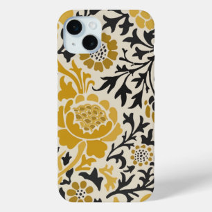Funda Para iPhone 15 Mini Patrón floral amarillo y negro de estilo vintage