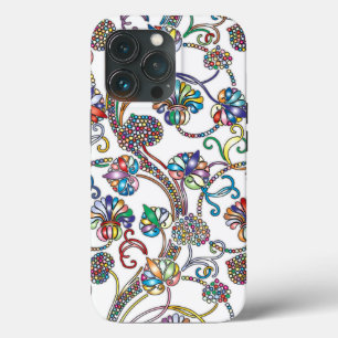 Funda Para iPhone 13 Pro Patrón floral antiguo multicolor sobre blanco