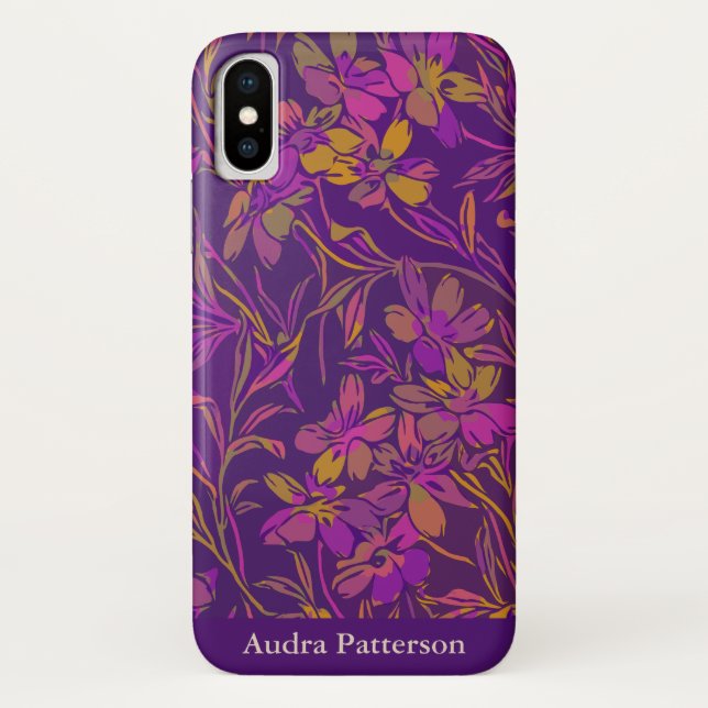 Funda De Case-Mate Para iPhone Patrón floral audaz botánico morado personalizado (Reverso)