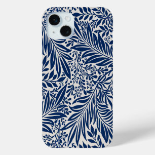 Funda Para iPhone 15 Mini patrón floral azul con diversas hojas y flores