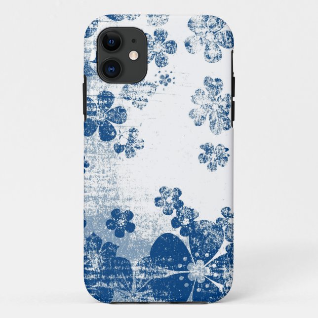 Funda De Case-Mate Para iPhone Patrón floral azul retro (Reverso)