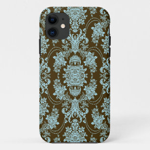 Funda Para iPhone 11 Patrón floral barroco azul y marrón