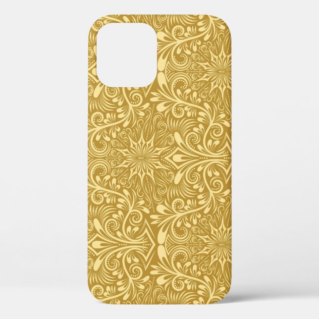Funda De Case-Mate Para iPhone Patrón floral barroco de Damasco dorado (Reverso )