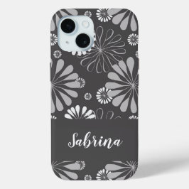 Funda Para iPhone 15 Patrón floral blanco y gris