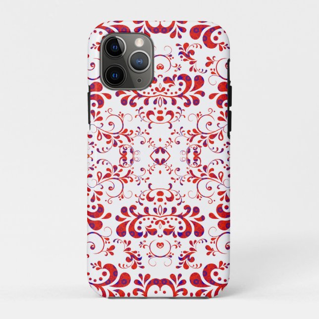 Funda De Case-Mate Para iPhone Patrón floral blanco y rojo (Reverso)