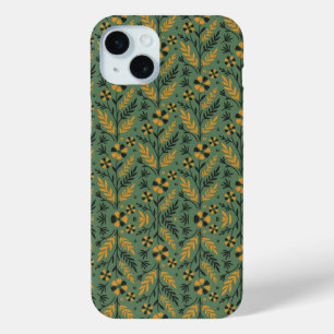 Funda Para iPhone 15 Mini Patrón floral botánico estilizado de naranja y neg