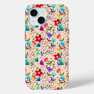 Funda Para iPhone 15 Patrón floral color de fondo beige