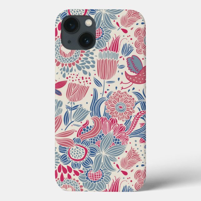 Funda De Case-Mate Para iPhone Patrón floral con ave y mariposa (Reverso)
