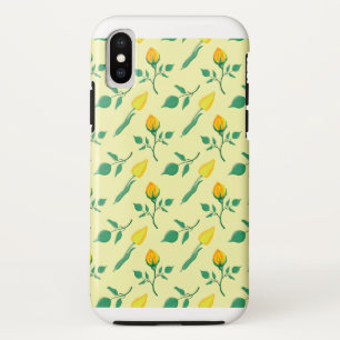 Funda Para iPhone X Patrón floral con flores amarillas de rosa y tulip
