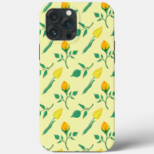 Funda Para iPhone 13 Pro Max Patrón floral con flores amarillas de rosa y tulip