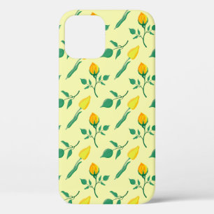 Funda Para iPhone 12 Patrón floral con flores amarillas de rosa y tulip
