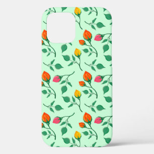 Funda Para iPhone 12 Pro Patrón floral con flores subió de color
