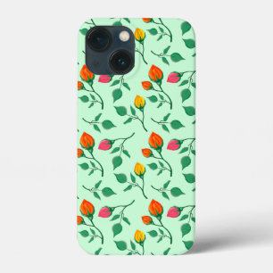 Funda Para iPhone 13 Mini Patrón floral con flores subió de color