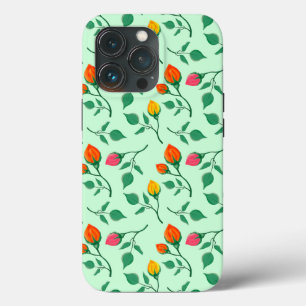 Funda Para iPhone 13 Pro Patrón floral con flores subió de color