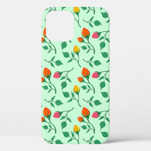 Funda Para iPhone 12 Patrón floral con flores subió de color
