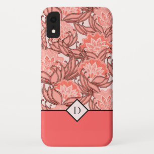 Funda Para iPhone XR Patrón floral coral elegante con cualquier monogra