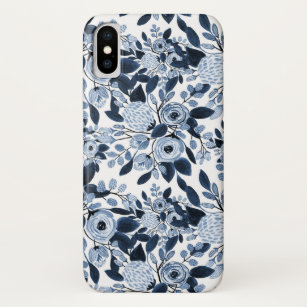 Funda Para iPhone X Patrón floral de acuarela azul Pastel de Marina
