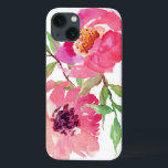 Funda Para iPhone 13 Patrón floral de acuarela de color rosado giratori<br><div class="desc">Bonito y feminista,  esta coloración floral de una acuarela rosada vibrante presenta un par de flores rosadas profundas con ramas que le dan un toque de verde. Le da un toque de moda a su smartphone.</div>