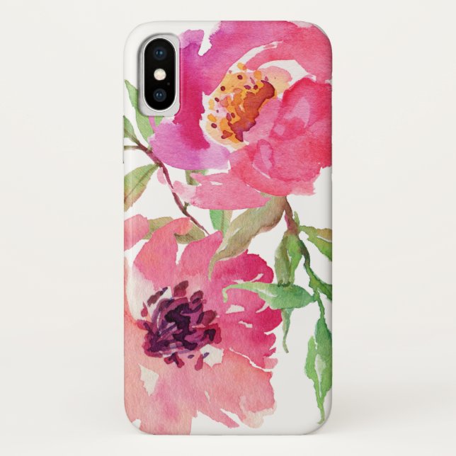 Funda De Case-Mate Para iPhone Patrón floral de acuarela rosa caliente (Reverso)