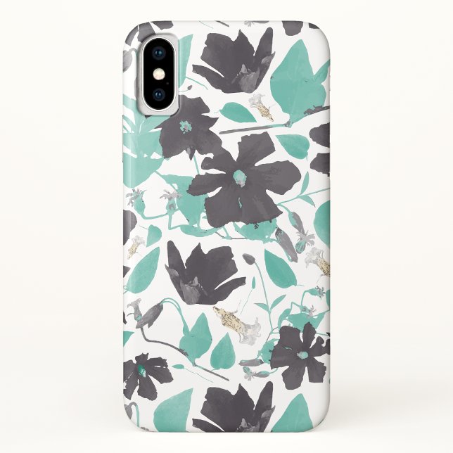 Funda De Case-Mate Para iPhone Patrón floral de acuarela Verde azulada Clematis (Clematis Teal Watercolor Floral Pattern Case-Mate iPhone Case from Studio Posies. )