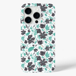 Funda Para iPhone 15 Pro Patrón floral de acuarela Verde azulada Clematis