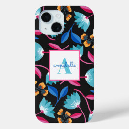 Funda Para iPhone 15 Patrón floral de arte folclórico monogramado