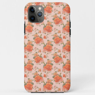 Funda Para iPhone 11 Pro Max patrón floral de boda de primavera rosa naranja