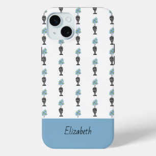 Funda Para iPhone 15 Mini Patrón floral de color azul, azul y amarillo