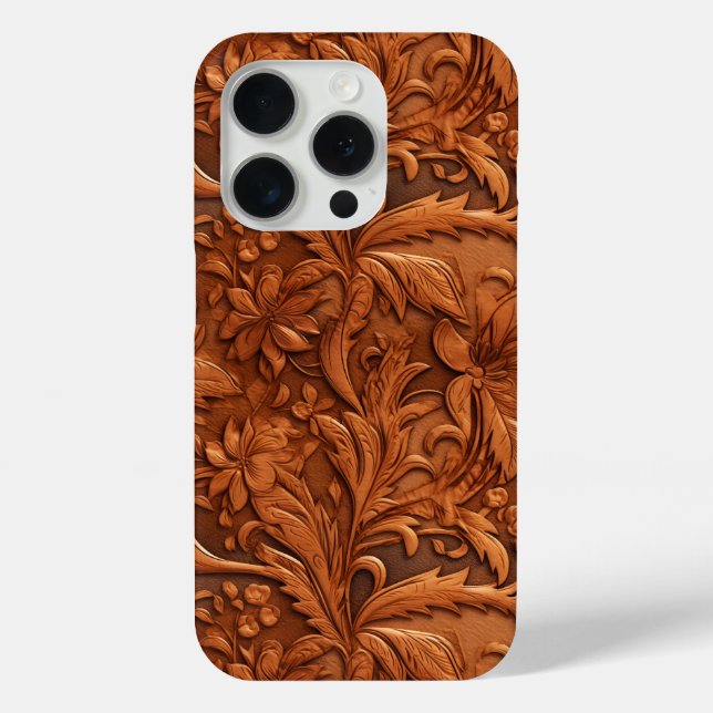 Funda De Case-Mate Para iPhone Patrón floral de cuero 3D trenzado marrón (Reverso )