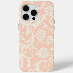 Funda Para iPhone 15 Pro Max Patrón floral de Damasco blanco de Peach y Off