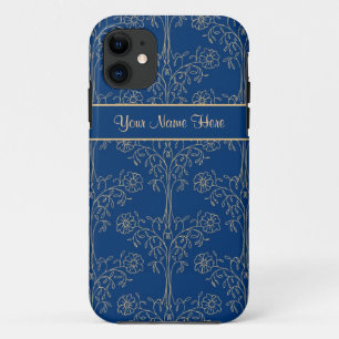 Funda Para iPhone 11 Patrón floral de efecto dorado sobre fondo azul pr