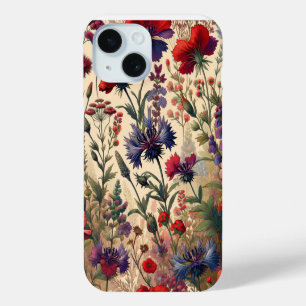 Funda Para iPhone 15 Patrón floral de flores rojas y moradas silvestres