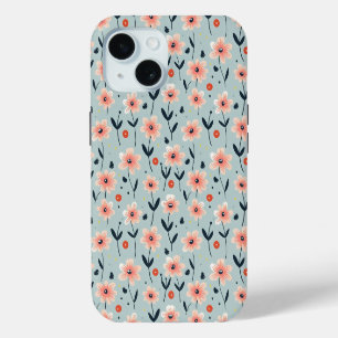 Funda Para iPhone 15 Patrón floral de flores rosadas