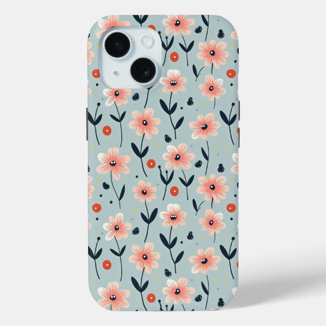 Funda De Case-Mate Para iPhone Patrón floral de flores rosadas (Reverso )
