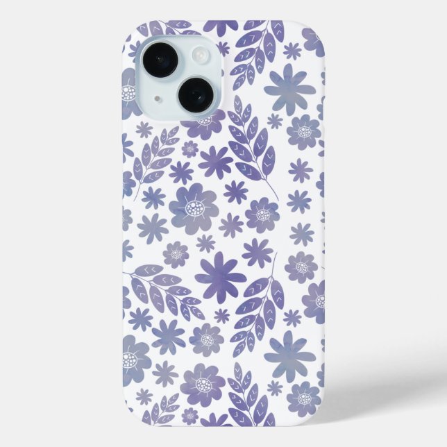 Funda De Case-Mate Para iPhone Patrón floral de gris y lavanda (Reverso )
