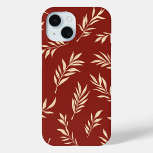 Funda Para iPhone 15 Patrón floral de hoja de palma tropical rojo borgo