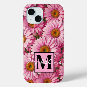 Funda Para iPhone 15 Patrón floral de margaritas rosa retro
