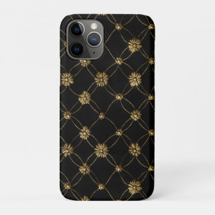 Funda Para iPhone 11 Pro Patrón floral de oro de lujo sobre fondo negro