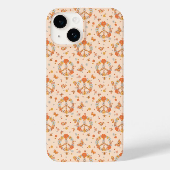 Funda De Case-Mate Para iPhone Patrón floral de paz naranja (Reverso )