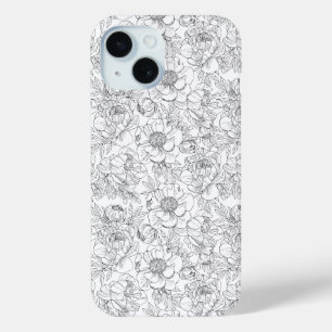 Funda Para iPhone 15 Patrón floral de peonía vintage