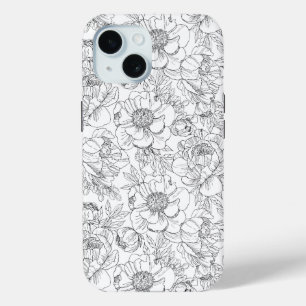 Funda Para iPhone 15 Patrón floral de peonía vintage
