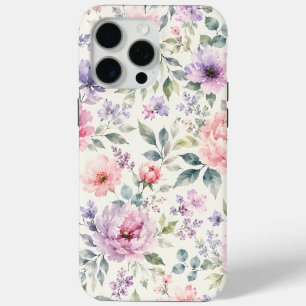 Funda Para iPhone 15 Pro Max Patrón floral de peonías y lavanda en acuarela