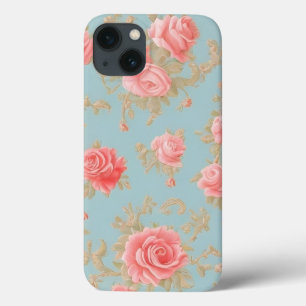 Funda Para iPhone 13 Patrón floral de rosas rosadas