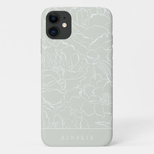 Funda Para iPhone 11 Patrón Floral de Salvia Plateada Personalizado