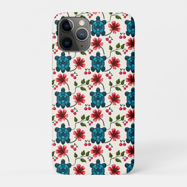 Funda De Case-Mate Para iPhone Patrón floral de tortuga linda   (Reverso)