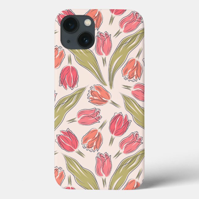Funda De Case-Mate Para iPhone Patrón floral de tulipanes sin soldadura - Botánic (Reverso)