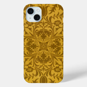 Funda Para iPhone 15 Mini Patrón floral dorado ornamentado con simetría
