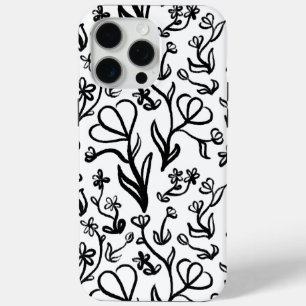 Funda Para iPhone 15 Pro Max Patrón floral en blanco y negro