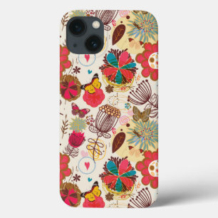 Funda Para iPhone 13 Patrón floral en estilo retro 4
