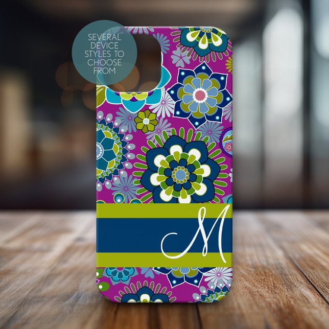 Funda De Case-Mate Para iPhone Patrón floral giratorio con monograma (Personalized Phone Case with Monogram)
